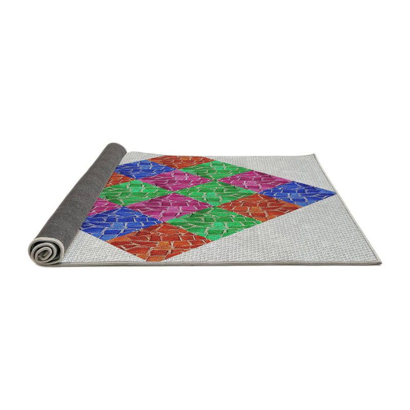 Tapis géométrique brun / bleu / rose, Rectangle 5 pi x 7 pi