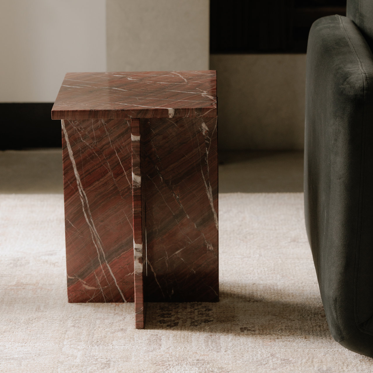 Rience End Table, Red Marble