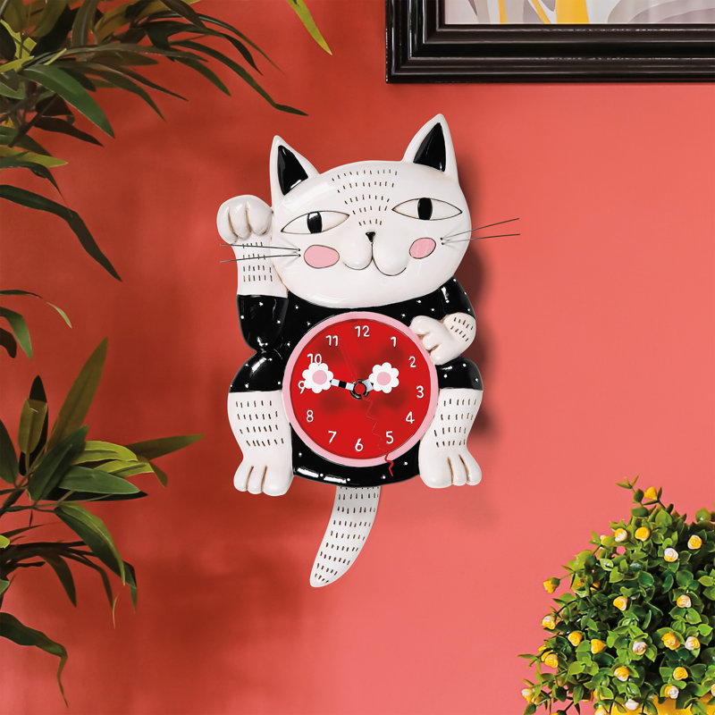 Allen Designs Lucky Cat Paw Up horloge murale sculptée à pile 7,87 pouces