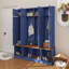 Arbre d'entrée de style campagnard avec 4 crochets cachés, banc polyvalent en noyer avec 8 portes, armoire à chaussures avec compartiments ouverts pour le salon-861140799