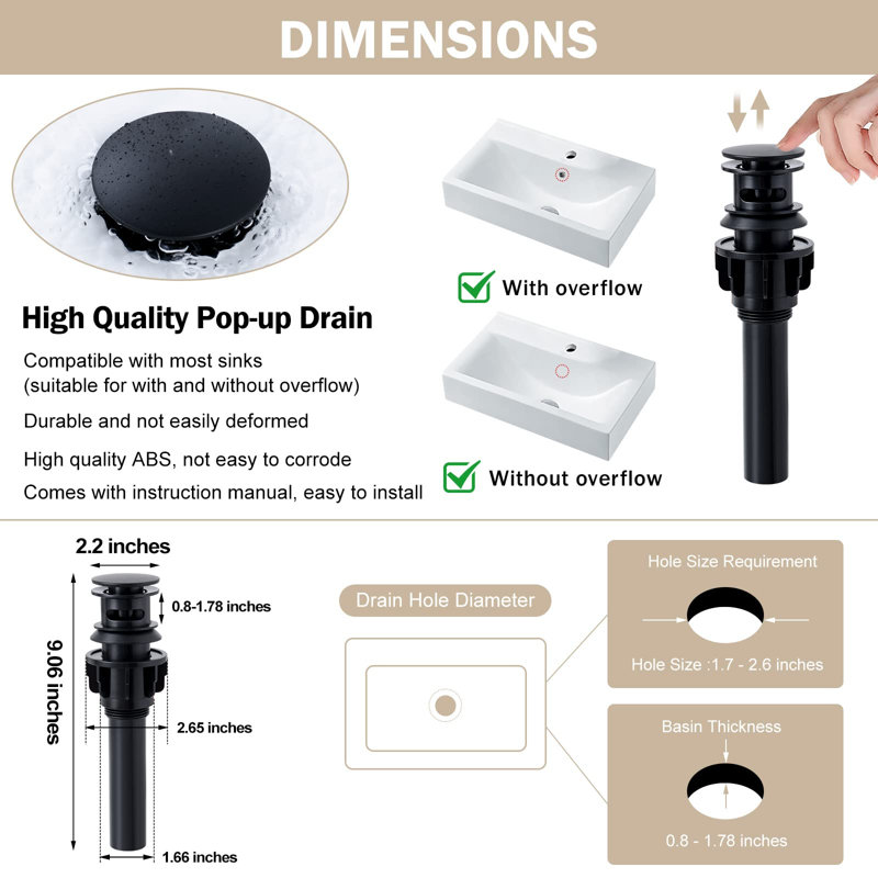 Single-Hole Single-handle Bathroom Faucet with Drain Assembly, Black