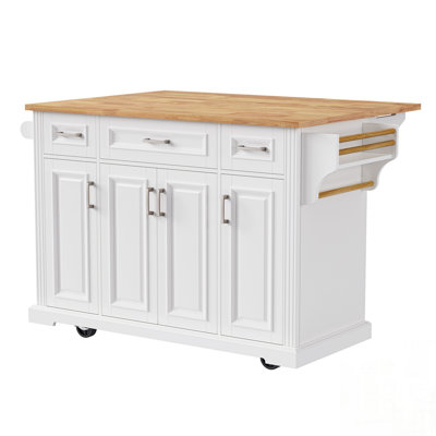 Large Kitchen Island with Drop Leaf, Rolling Cart on Wheels, 4 Doors, 3 Drawers, and Ample Storage for Modern Kitchens