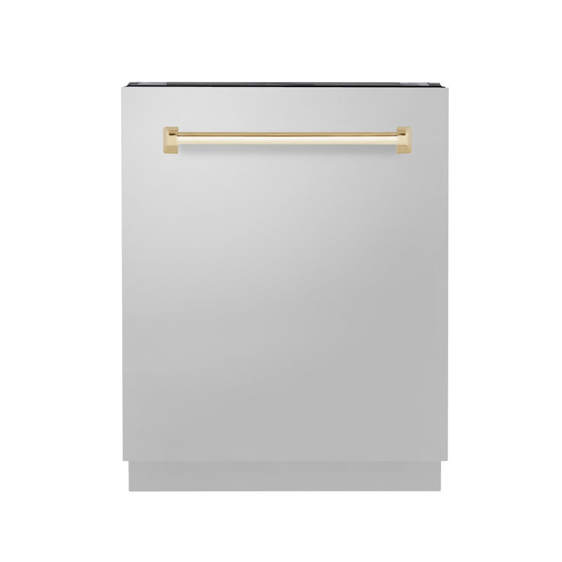 ZLINE Autograph Edition 24 in. Tallac Series Tall Tub Dishwasher in Stainless Steel W/ Champagne Bronze Handle, 51dBa (DWVZ-304-24-CB)