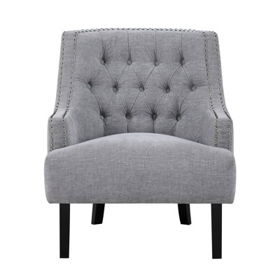 Bania 28" Modern & Contemporary Accent Chair with Textured Fabric Upholstery, Button-Tufted Chair Back, Nailhead Trim