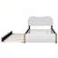 Lit plateforme double rembourré pleine grandeur avec pieds en bois et lit gigogne simple, blanc