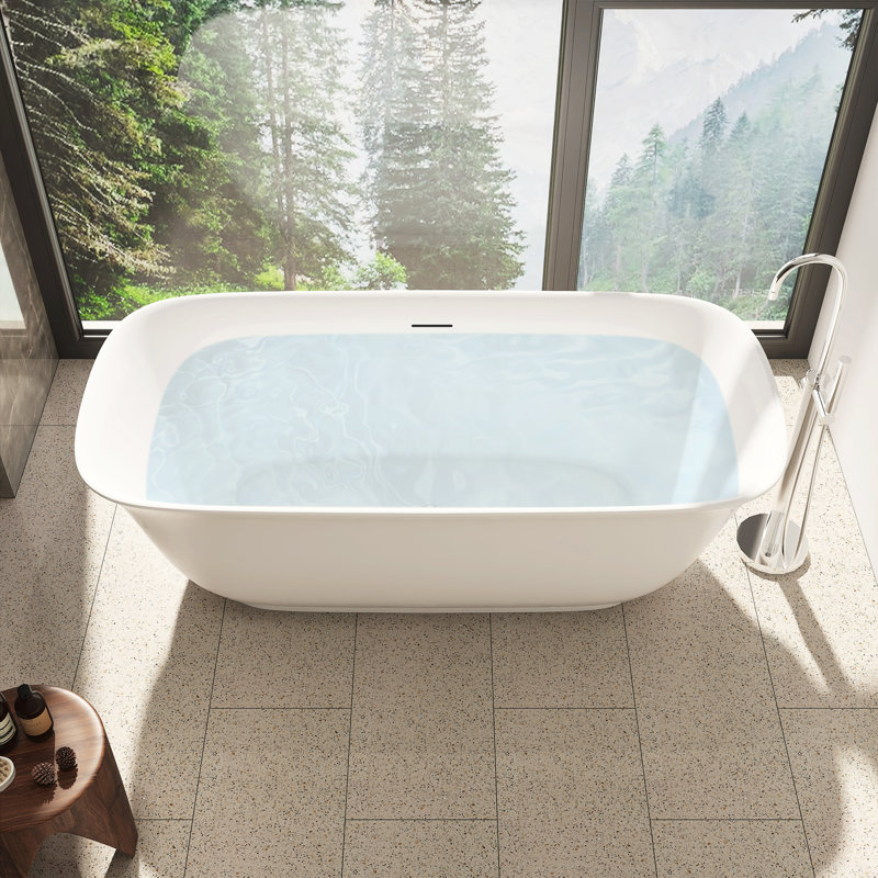 Sarnia 67" x 32" Freestanding Acrylic Soaking Bathtub in Glossy White with Drain and Overflow