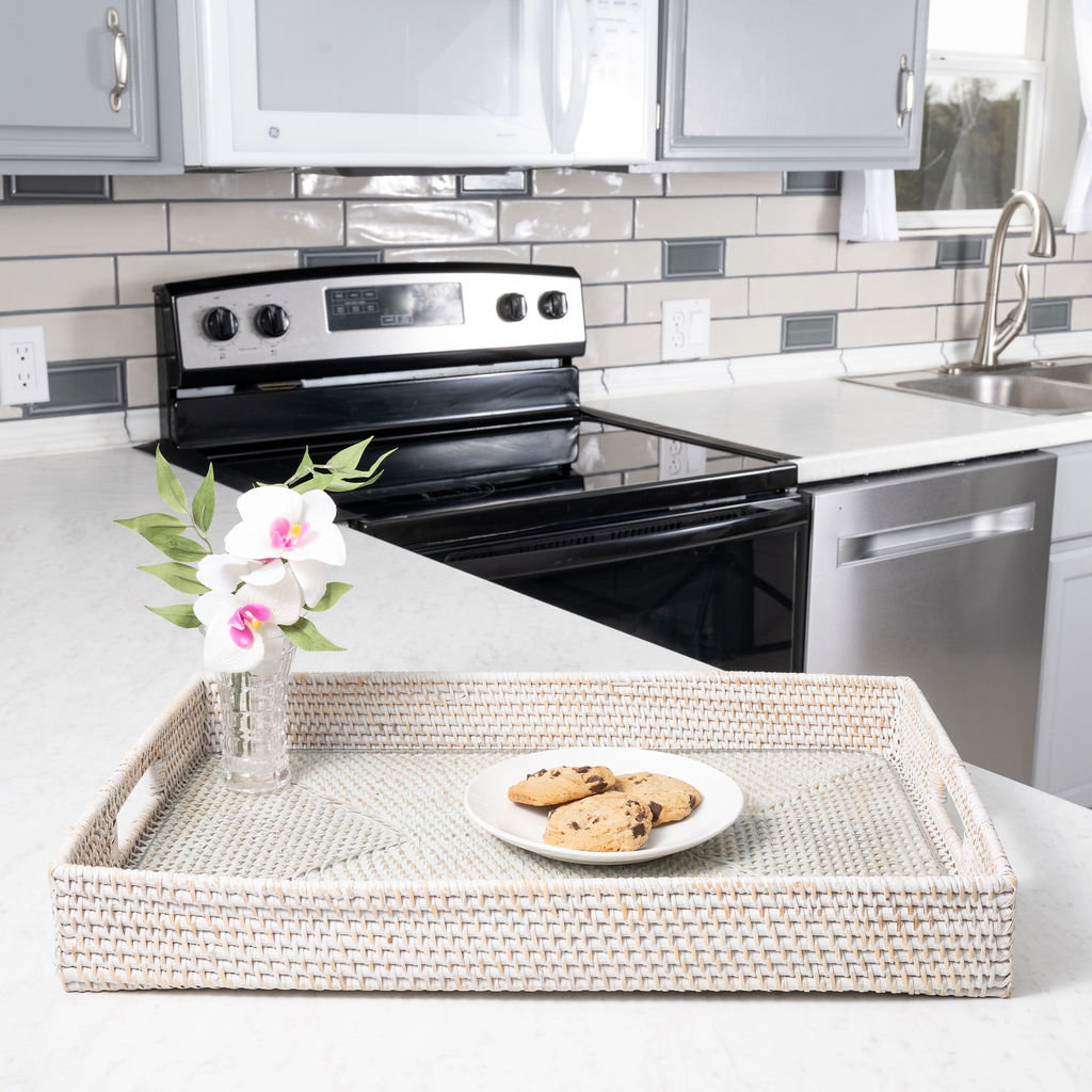 Edmond Coffee Table Tray, 20"Wx13"Dx3"H, White Wash