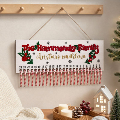 Christmas Advent Calendar Wooden Hanging Sign Countdown To Christmas Wall Hanging Ornament With Candy Cane Stocking Gift  Xmas Home Wall Door Decoration
