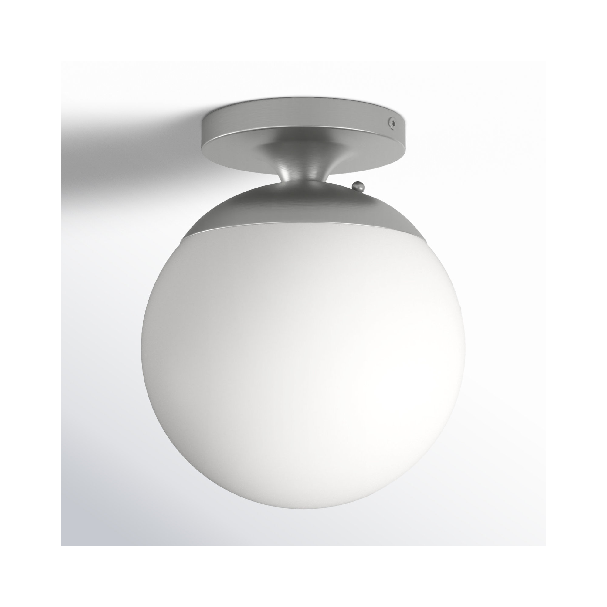 Meri Single Light Glass Semi Flush Mount, Satin Aluminum, No, White