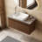 36" Single Floating Bathroom Vanities with Sink, Faux Marble Table top, Brown Solid Wood Texture