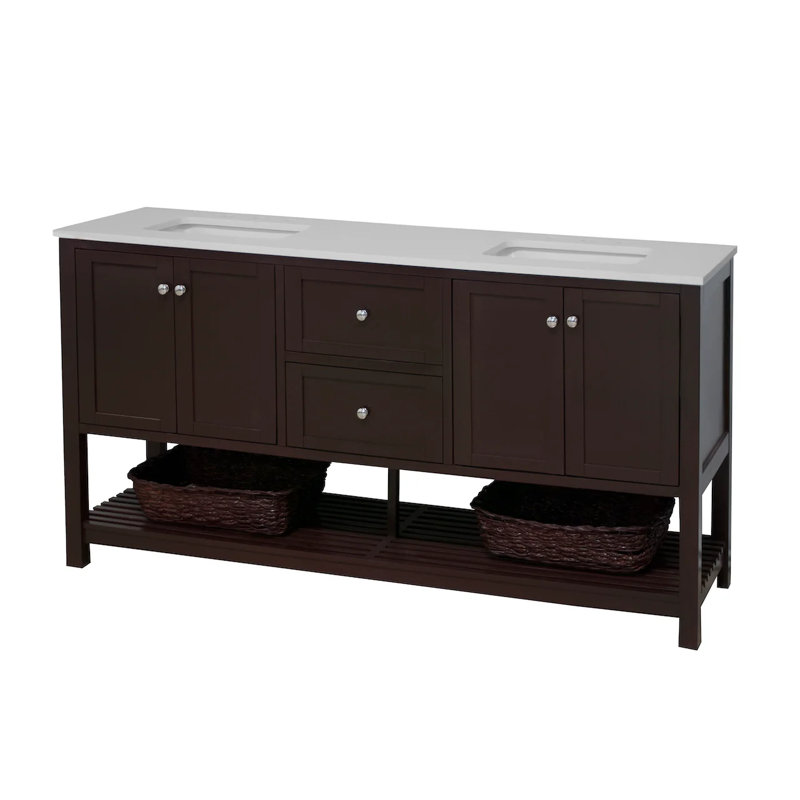 Binne 72'' Double Bathroom Vanity with Top, Chocolate, Engineered White