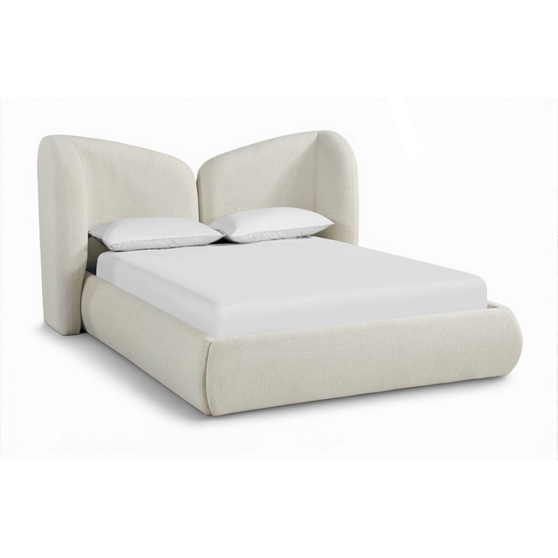 Elowen Chenille Fabric Upholstered Bed, Full, Cream Chenille Fabric