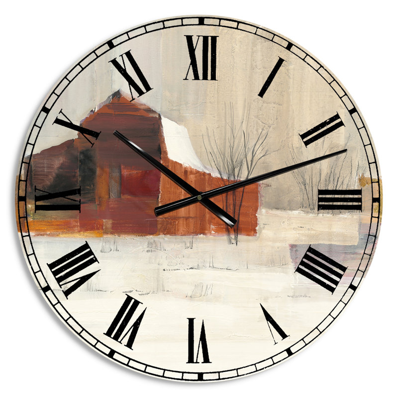 Hiver à la ferme - Horloge murale, Brun, Grand
