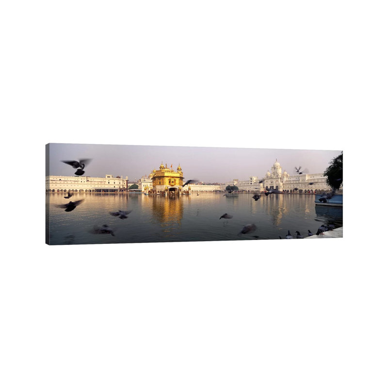 Reflection Of A Temple In A Lake, Golden Temple, Amritsar, Punjab, India - Wrapped Canvas Panoramic Print