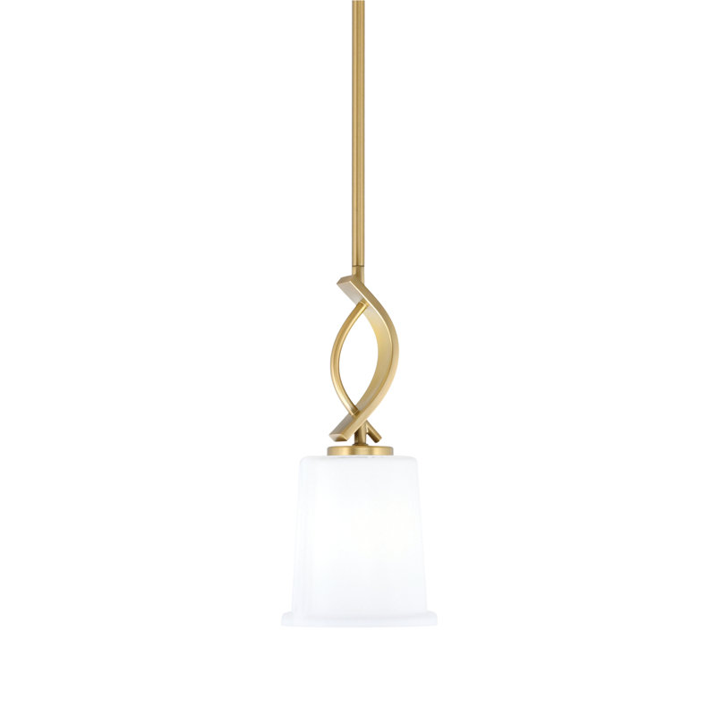 Mini suspension Waldes Stem Hung présentée en finition laiton New Age avec verre opale blanc de 13,3 cm (5,25 po).