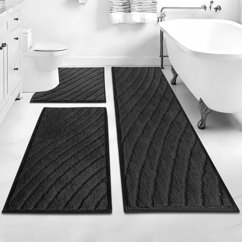 Tapis de salle de bain super absorbant et antidérapant (ensemble de 3), Black