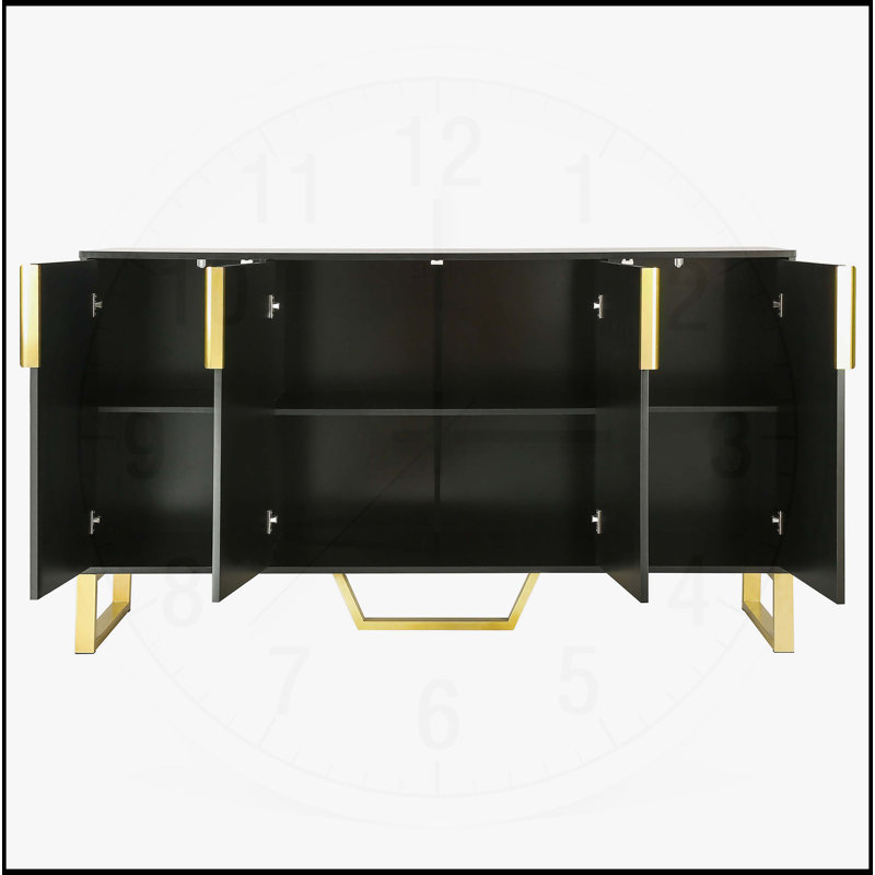 Modern Sideboard with Four Doors, Metal Handles & Legs and Adjustable Shelves for Kitchen Storage, Black