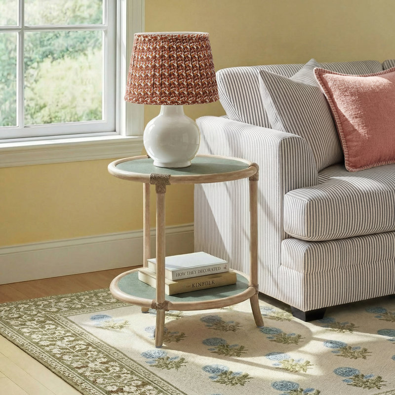 Retreat Raffia End Table, Dune/Blue
