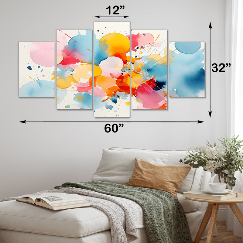  «Pastel Color Geometric Ink Collage IV - Art mural abstrait géométrique multipanel pour le salon