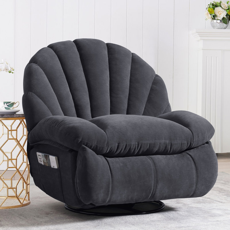 Wide Modern Style Accent Swivel And Rocker Recliner Chair, Gray, Manual