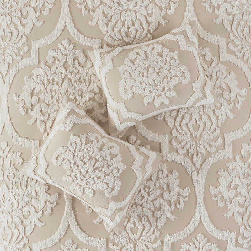 Viola Taupe Full/Queen Cotton Chenille Damask Duvet Set