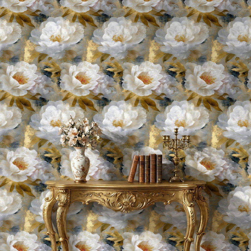 Papier peint feuilles dorées