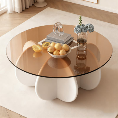 Table basse 31,5 po ronde en verre pour salon Table basse Mid Century Modern