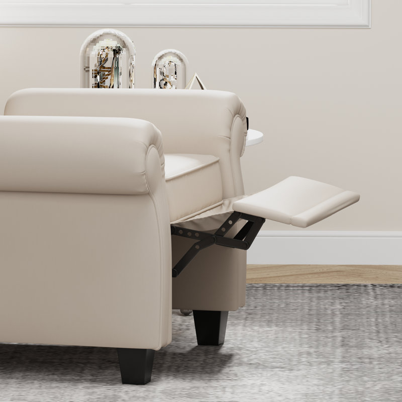 Fauteuil inclinable moderne capitonné avec pieds robustes en bois, Beige