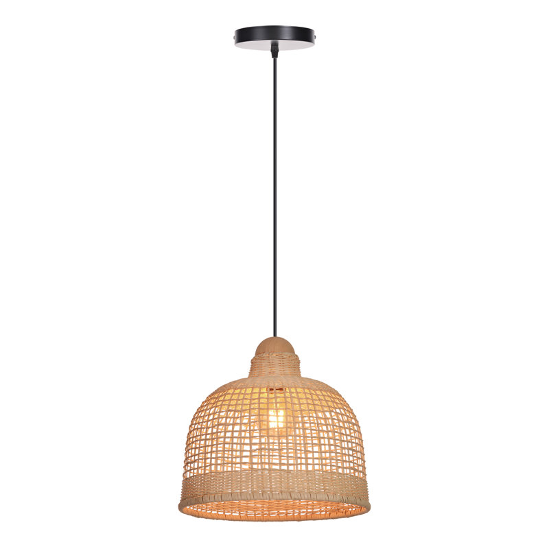 Luminaire suspendu 1 lumière dôme en bambou, H 9,84 po x l 10,62 po x P 10,62 po