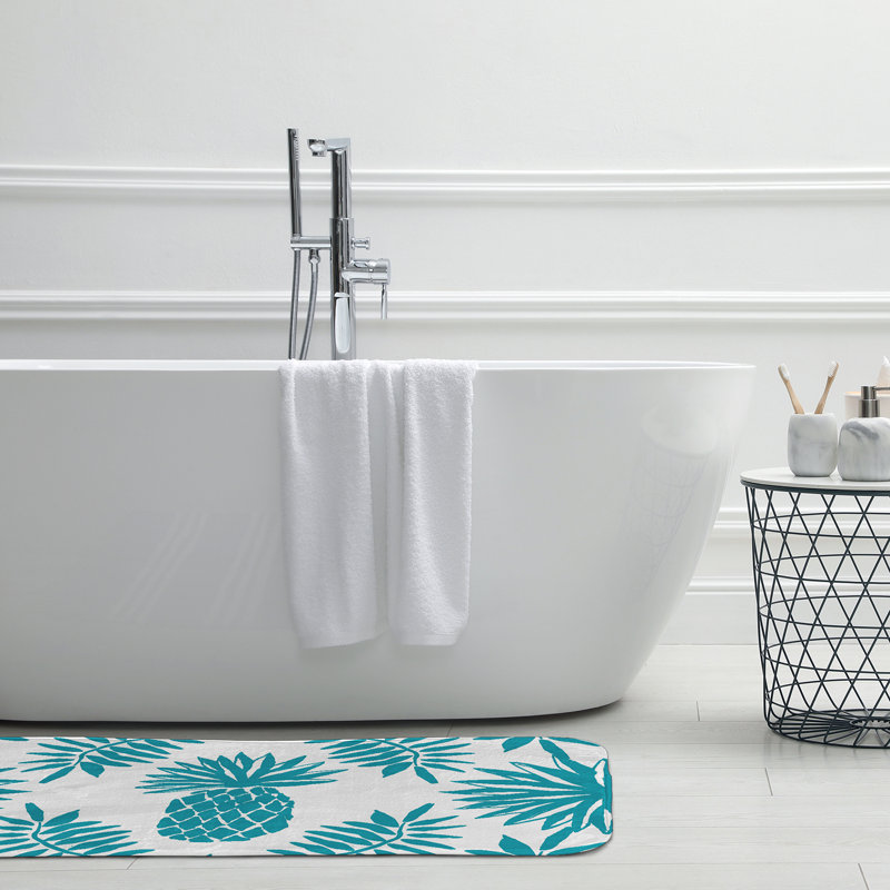 Tapis de bain Mango Pineapple Leaves, L 17 po x L 24 po, Bleu