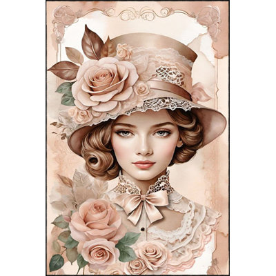 Floral Noble Girl Pattern Woven Base Machine Washable Area Rug