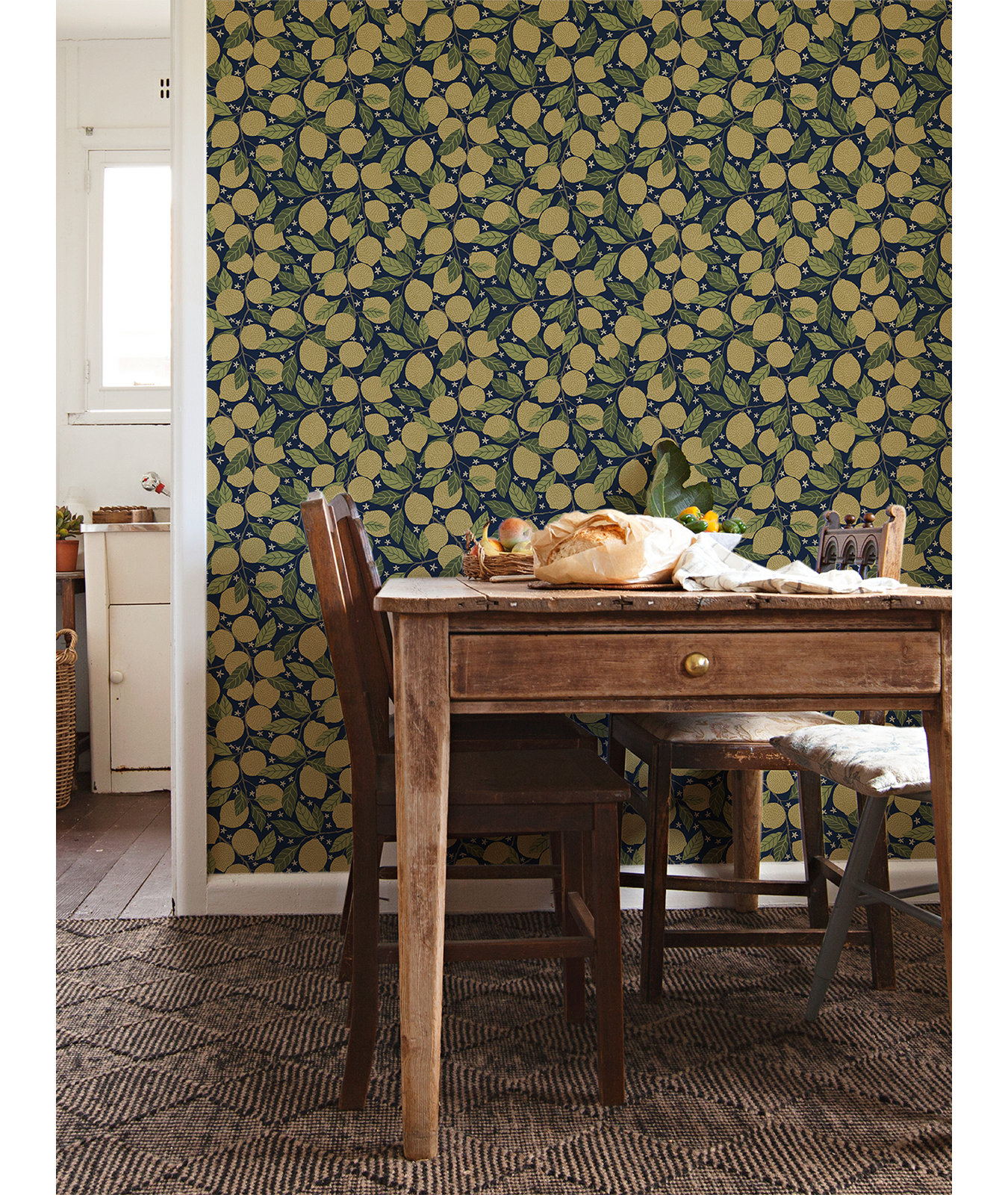 Aina Garden Fruit Wallpaper, Navy Blue