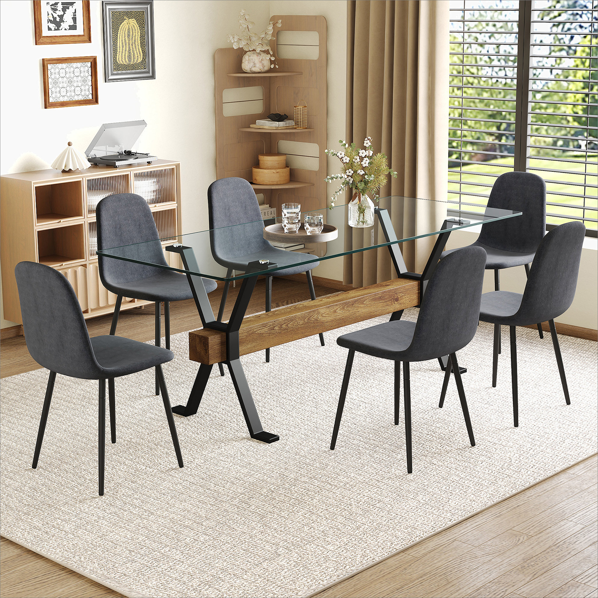 Latitude Run® Table and chair set.79"x31.5" with X-shaped Black Metal ...