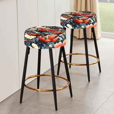 Élégants jardins floraux rouges et beiges en fleurs - Ensemble de 2 tabourets floraux