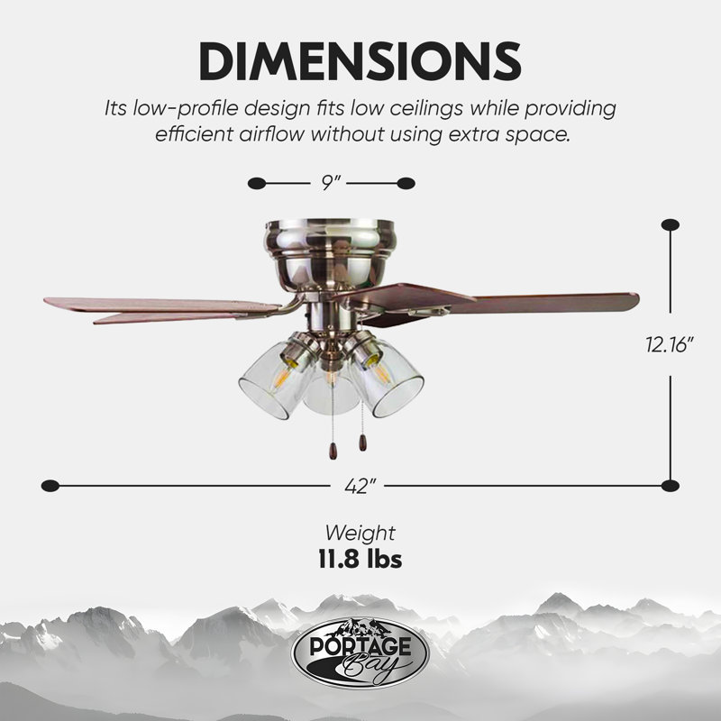  Renton Ceiling Fan, Quiet Reversible Motor, 42 Inch, Brushed Nickel