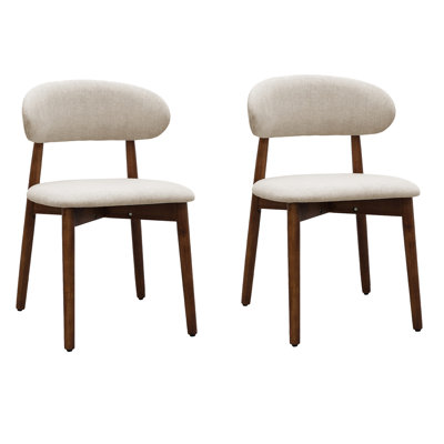 Cotton-linen Fabric Upholstered Dining Chair With Solid Wood Legs