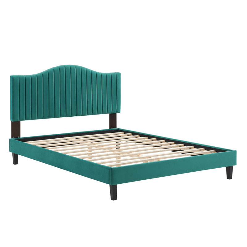 Modway Juniper Channel Tufted Performance Velvet Platform Bed, Teal, Full