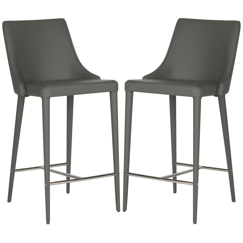Bohy Modern PU Leather Counter Stool with Chrome Iron Frame, Gray