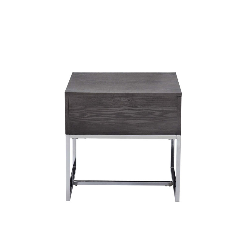 Gray Oak & Chrome Finish End Table