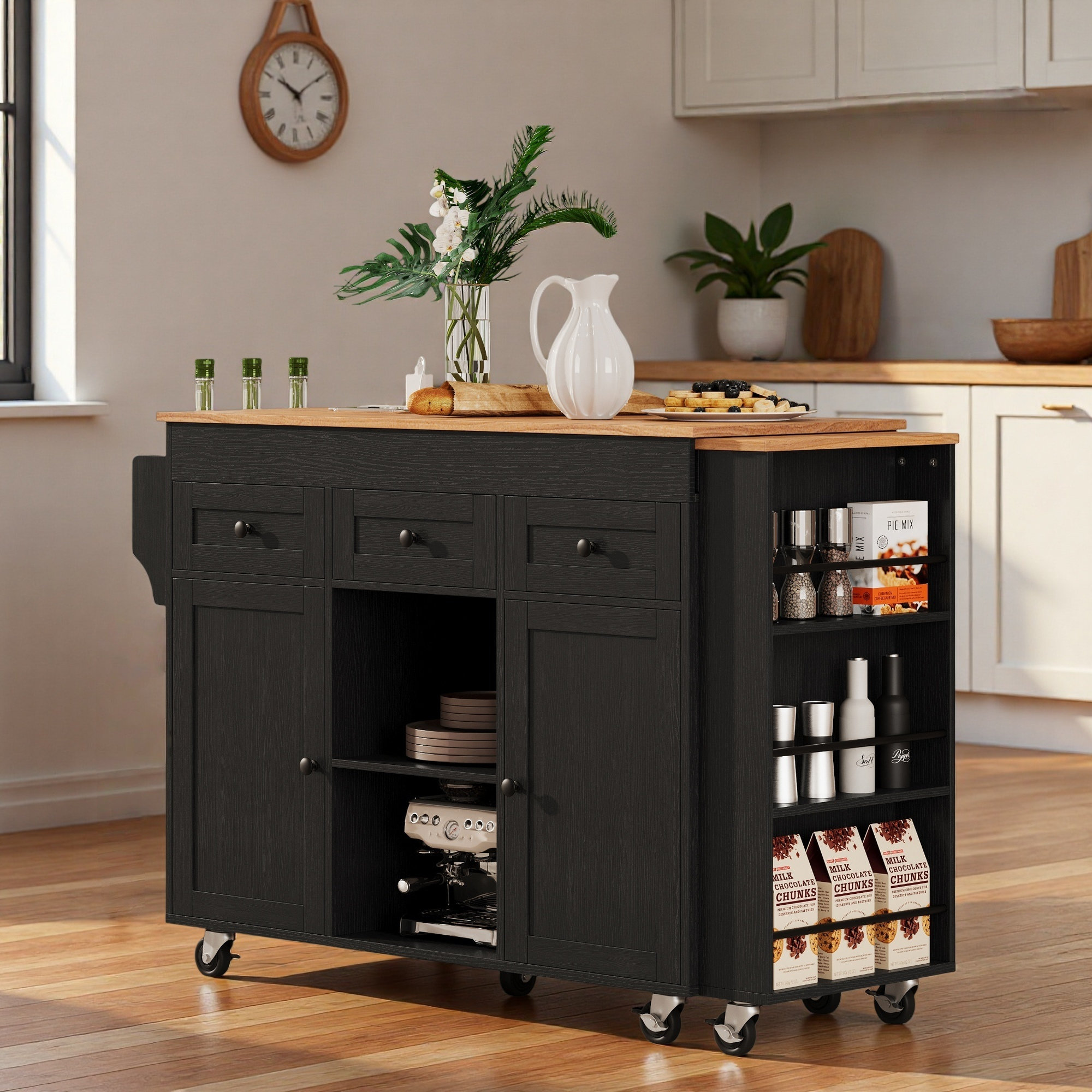 Lark Manor Rolling Kitchen Island With Extendable Dining Table ...