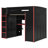 Full-Size Loft Bed with Desk, Wardrobe, Storage & RGB Light for Gamers, Red-1517454642