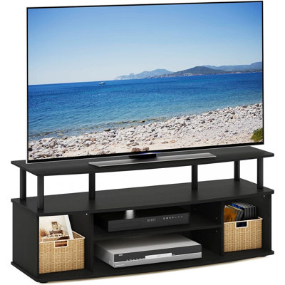 Meuble télé, centre multimédia, console de rangement, étagères ouvertes, mobilier moderne en bois noir