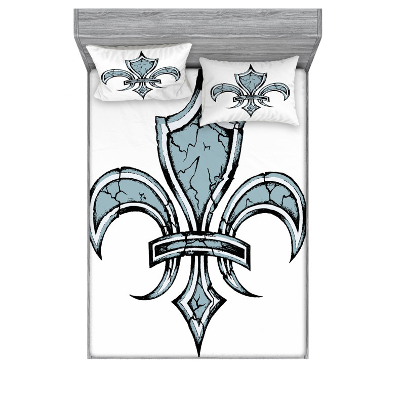 Fleur De Lis Microfiber Sheet Set, Full Sheet Set + Fitted Sheet + 2 Pillowcases