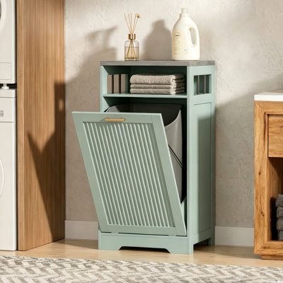 13 Gal Tilt Out Trash Cabinet – Fluted Design with Open Storage Shelf