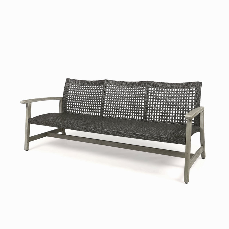 Outdoor Wicker 3 Seater Sofa, Patio Furniture Conversation Set For Backyard, Gray