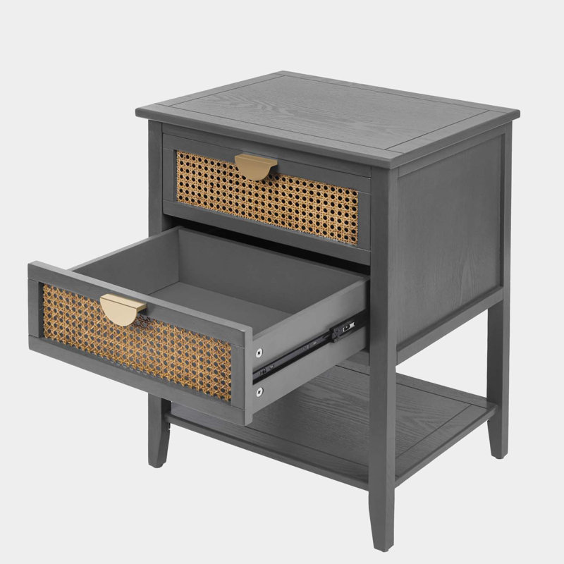 Ossian 2 Drawer Side table,Naturel Rattan,End table,Suitable for bedroom, living room, study, Gray