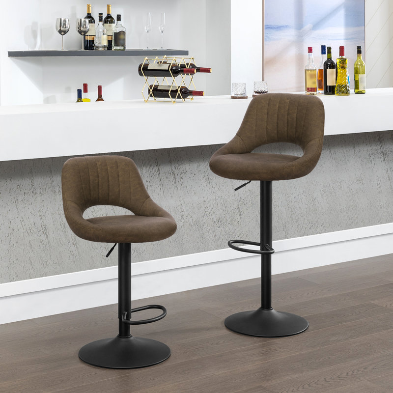 Simonsen Swivel Upholstered Adjustable Height Counter Stool with Metal Frame, Dark Brown