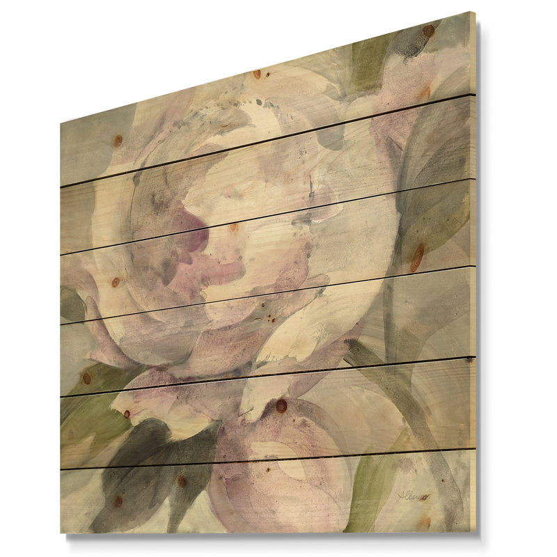 Pivoine Twilight - impression d'élégance décontractée sur bois de pin naturel, H 16 po x l 16 po x P 1 po