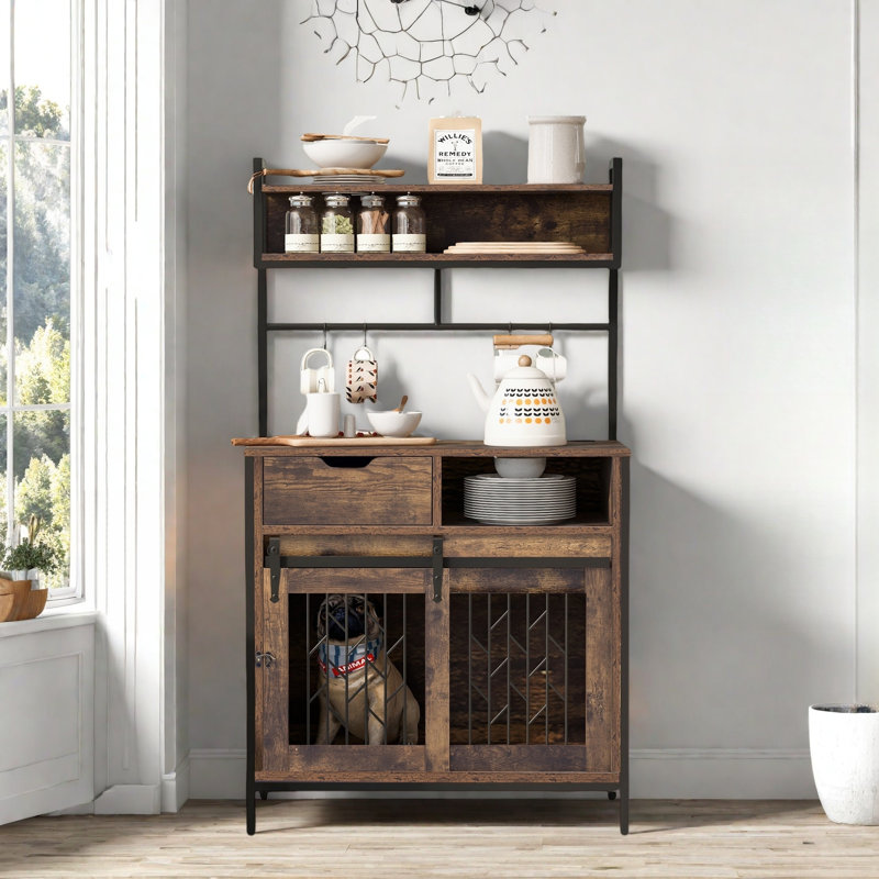 Multi-use Natural Cat Litter Box Hosue With 2 Flip-down Doors, 2 Storage Drawers And Metal Filter