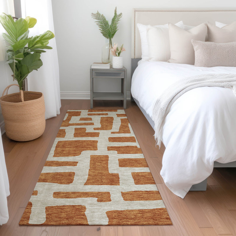 Premium Machine Washable Prisco Terracotta Rug, Runner 2'3" x 7'6"